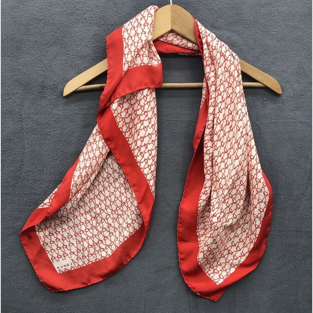 Red & Cream Patterned Silk Scarf with Red Border
